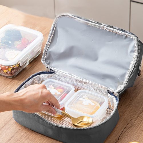 Hőszigetelő reggelizőtáska állítható övvel, ezüst 27cm