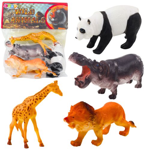 Vadon élő állatok Szafari figurák készlete Panda Giraffe Lion Hippo 4 db.