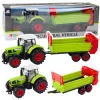 Traktor pótkocsival, dörzshajtással, nyitható motorháztetővel, ajtókkal, zöld