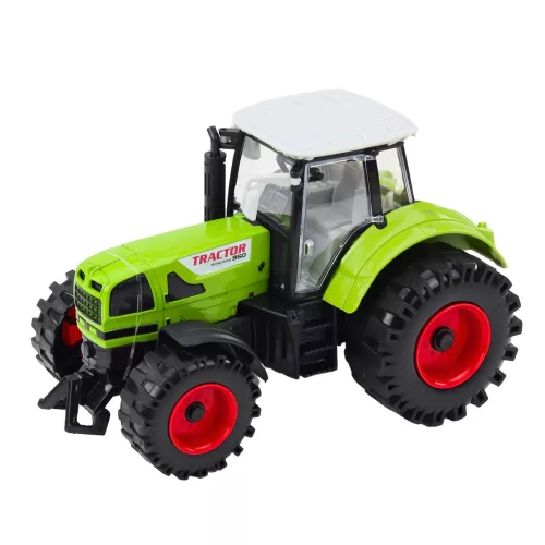 Traktor pótkocsival, dörzshajtással, nyitható motorháztetővel, ajtókkal, zöld