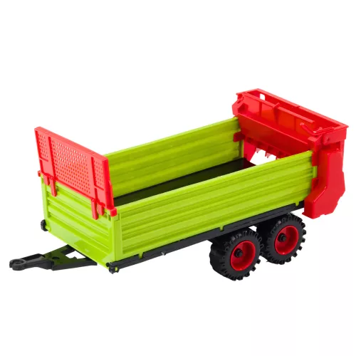 Traktor pótkocsival, dörzshajtással, nyitható motorháztetővel, ajtókkal, zöld