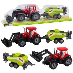   Traktor készlet rakodóval és mezőgazdasági bálázóval piros