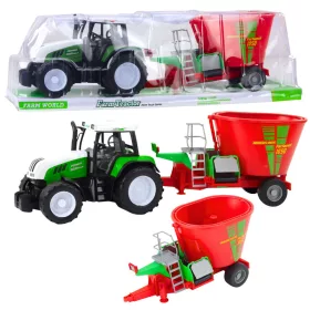   Zöld mezőgazdasági traktor pótkocsival és takarmánykeverővel 50 cm
