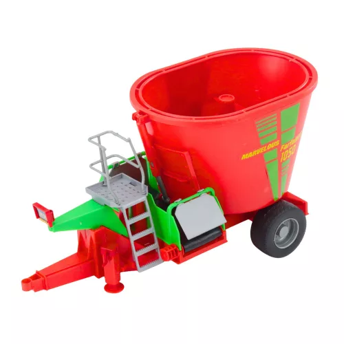 Zöld mezőgazdasági traktor pótkocsival és takarmánykeverővel 50 cm