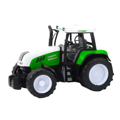 Zöld mezőgazdasági traktor pótkocsival és takarmánykeverővel 50 cm