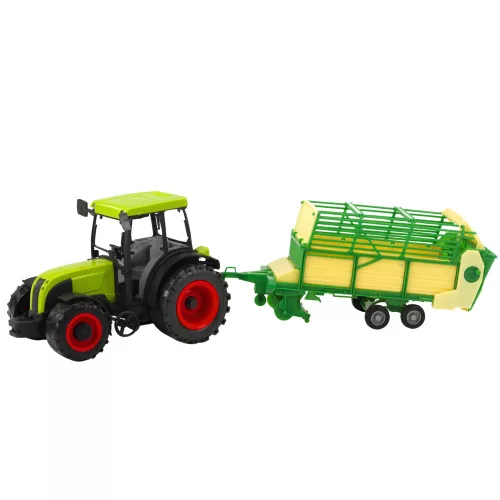 Mezőgazdasági traktor zöld és sárga pótkocsival, zöld 50 cm