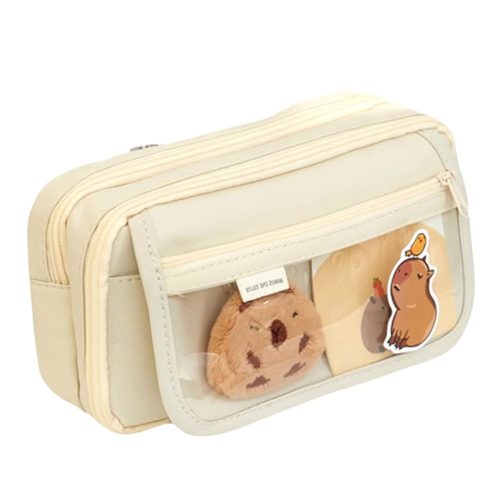 Kétrekeszes iskolai tolltartó zsebekkel és kiegészítőkkel Kapybara 21x12 cm