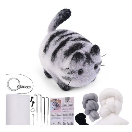 DIY nemezelő készlet - barna és fehér cica