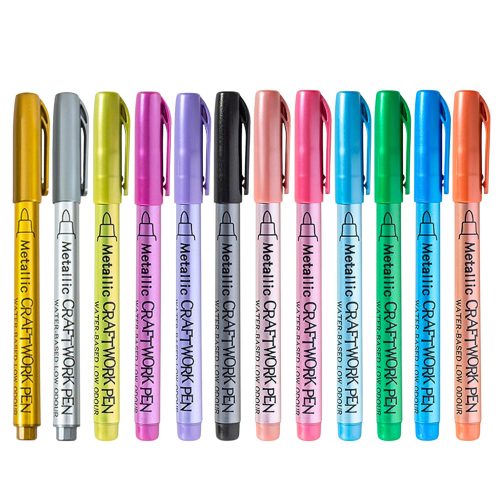 Metálfényű nejlon dekoratív színes filctoll készlet, 12 db.