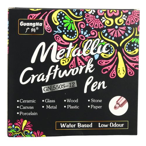 Metálfényű nejlon dekoratív színes filctoll készlet, 12 db.