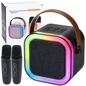   Karaoke szett, hangszóró, két mikrofon, LED lámpák, fekete