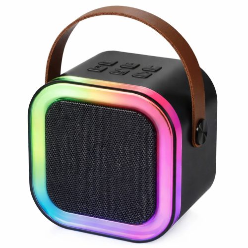 Karaoke szett, hangszóró, két mikrofon, LED lámpák, fekete