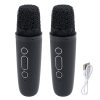 Karaoke szett, hangszóró, két mikrofon, LED lámpák, fekete