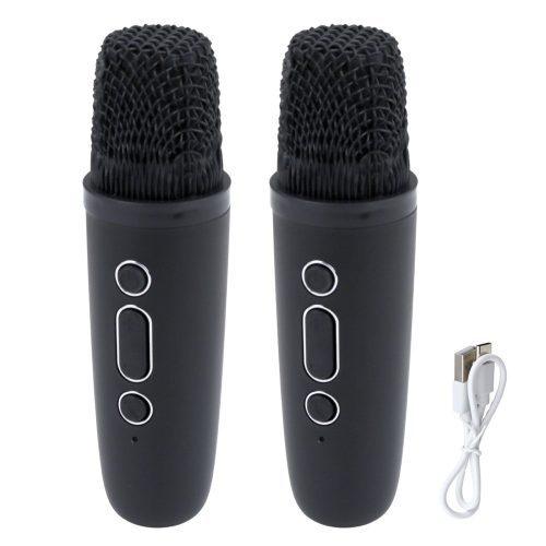 Karaoke szett, hangszóró, két mikrofon, LED lámpák, fekete