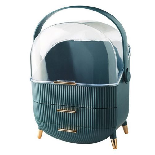 Kozmetika Szervező nyitófedél átlátszó két fiókos zöld