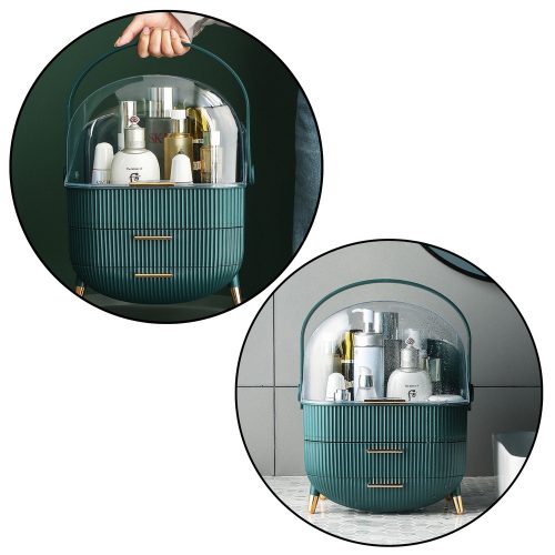 Kozmetika Szervező nyitófedél átlátszó két fiókos zöld