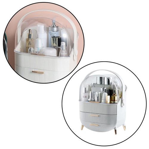 Kozmetikai Szervező nyitófedél átlátszó két fiók fehér