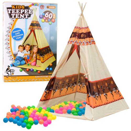 Sátor Teepee Indian Tipi Játszóház + 60 labda