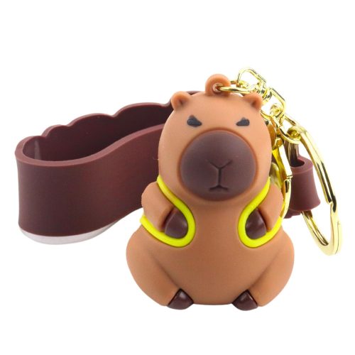 Kulcstartó Capybara figura sárga hátizsák függő karabiner gyűrűvel