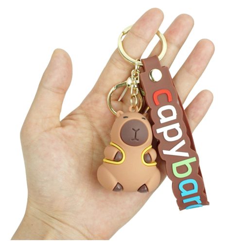 Kulcstartó Capybara figura sárga hátizsák függő karabiner gyűrűvel