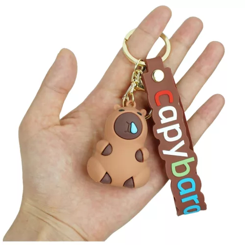 Kulcstartó Capybara Figurine Barna medálos karabiner gyűrű