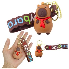   Kulcstartó Capybara figura piros sállal függesztett karabinergyűrűvel