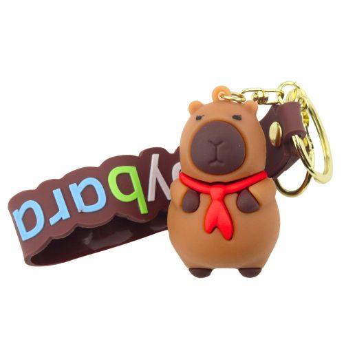 Kulcstartó Capybara figura piros sállal függesztett karabinergyűrűvel