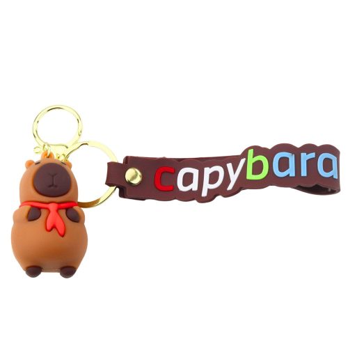 Kulcstartó Capybara figura piros sállal függesztett karabinergyűrűvel