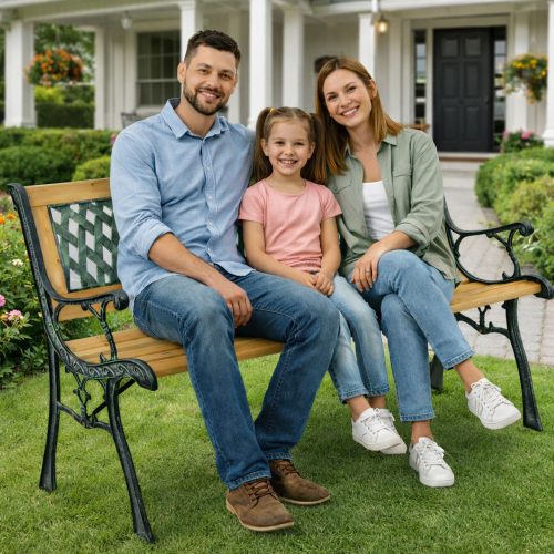 Fa kerti pad Fém park kerti pad háttámlával