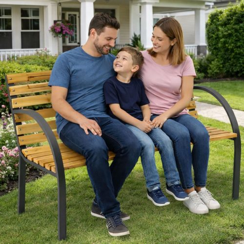 Kerti pad Fa Fém Parki Pad Háttámlával