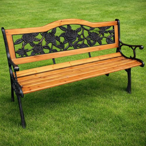 Kerti pad Fa Fém Parki Pad Háttámlával