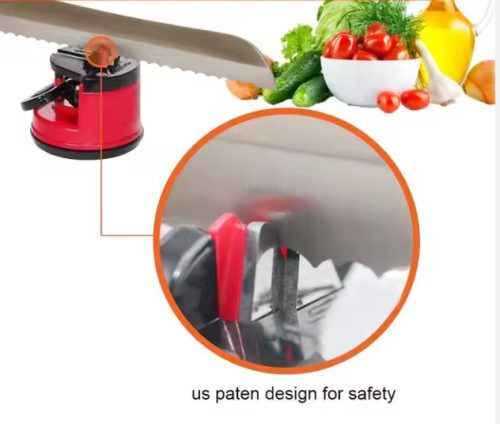 Kés és ollóhegyező szívókoronggal és zárókarral, piros