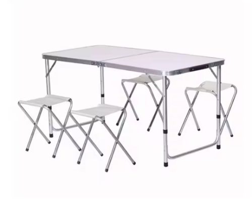 Összecsukható kempingasztal készlet 4 szék, szürke