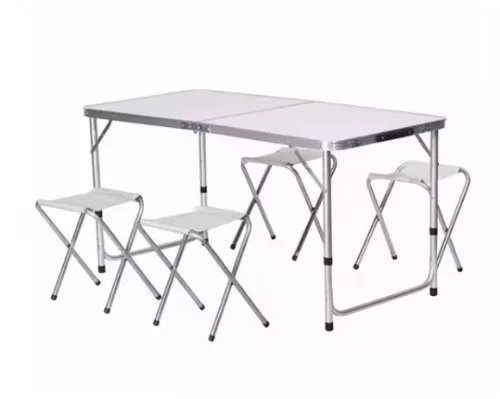 Összecsukható kempingasztal készlet 4 szék, szürke