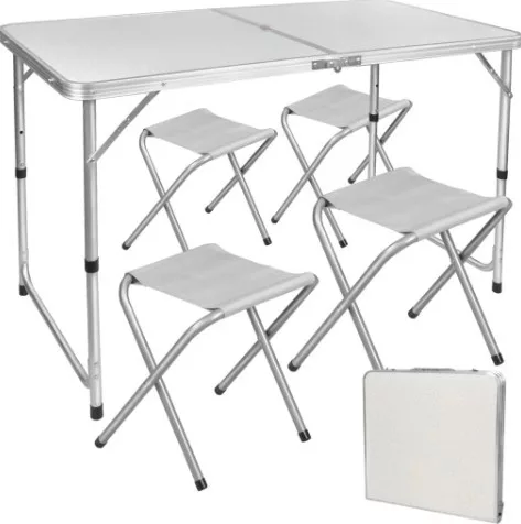 Összecsukható kempingasztal készlet 4 szék, szürke