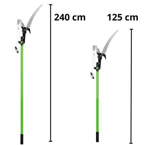 Teleszkópos metszőolló, metszőolló, ágfűrész, 2 az 1-ben, rúdon, 125-240 cm