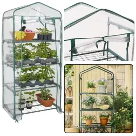   Mini üvegház erkély kert 4 fém polc PVC fólia 69 x 49 x 157 cm