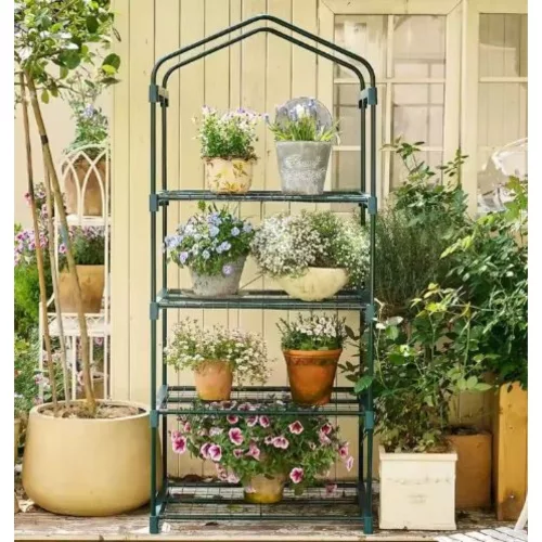 Mini üvegház erkély kert 4 fém polc PVC fólia 69 x 49 x 157 cm