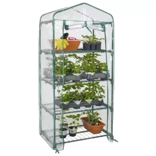 Mini üvegház erkély kert 4 fém polc PVC fólia 69 x 49 x 157 cm