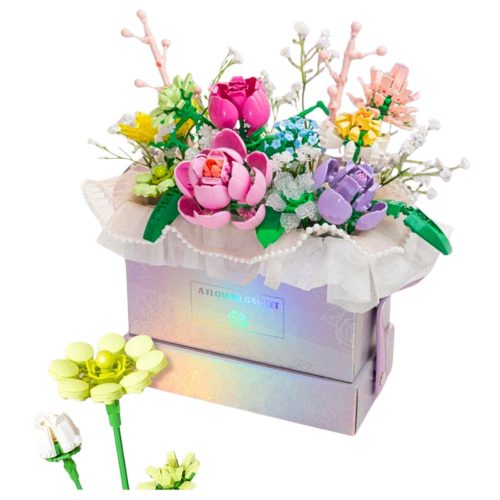 Építőelemek Összetétel Dobozban Virágdoboz Lila LED 706db.