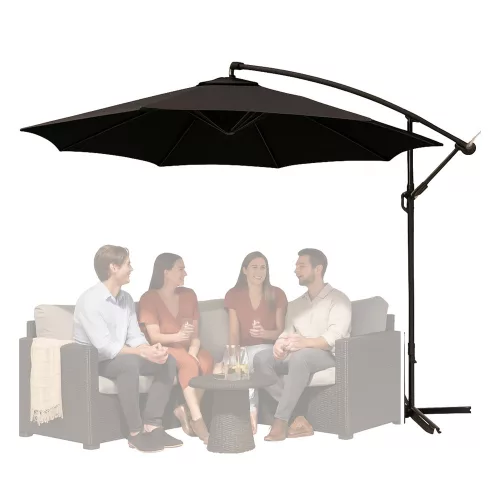 Oldalsó kerti esernyő állítható dőlésszögű huzattal 350 x 250 cm fekete