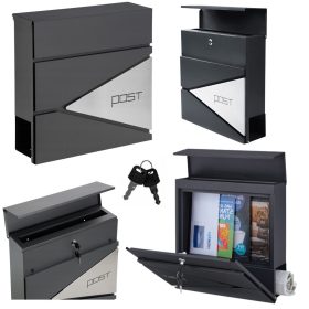   Nagyméretű levél- és újságpostaláda, antracit, POST felirat, 37x37x10,5 cm