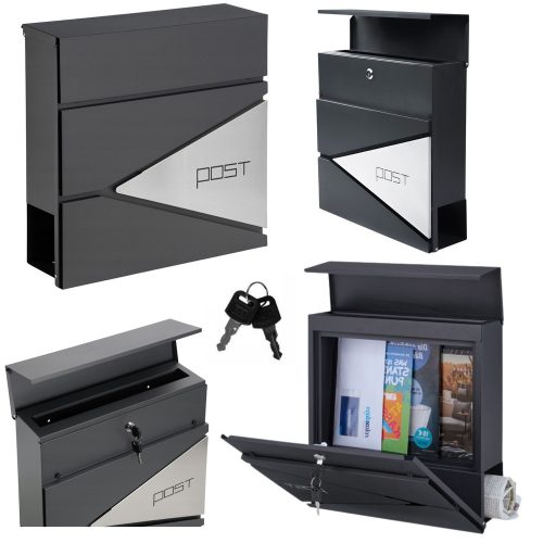 Nagyméretű levél- és újságpostaláda, antracit, POST felirat, 37x37x10,5 cm
