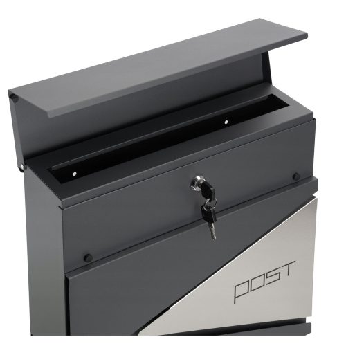 Nagyméretű levél- és újságpostaláda, antracit, POST felirat, 37x37x10,5 cm