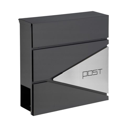 Nagyméretű levél- és újságpostaláda, antracit, POST felirat, 37x37x10,5 cm