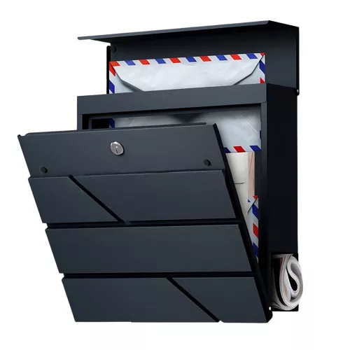 Nagyméretű, levél- és újságpostaláda, antracit, 37x37x11 cm