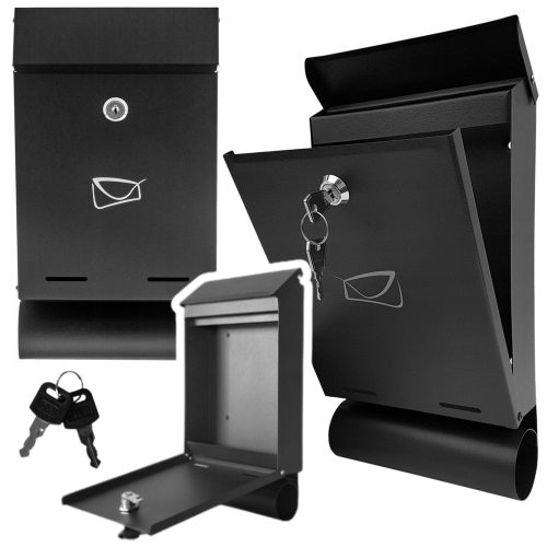 Levél- és újságpostaláda, fekete horganyzott acél, 32,5x22,5x9,5 cm