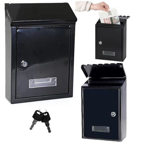 Levélpostaláda, horganyzott acél, fekete, 26,5x18,5x6,5 cm