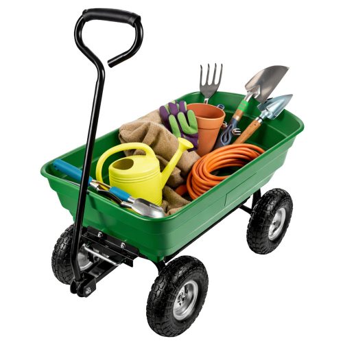 Kerti szállítókocsi, kivehető, dönthető tálca, zöld, 120 kg