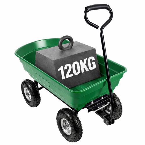 Kerti szállítókocsi, kivehető, dönthető tálca, zöld, 120 kg